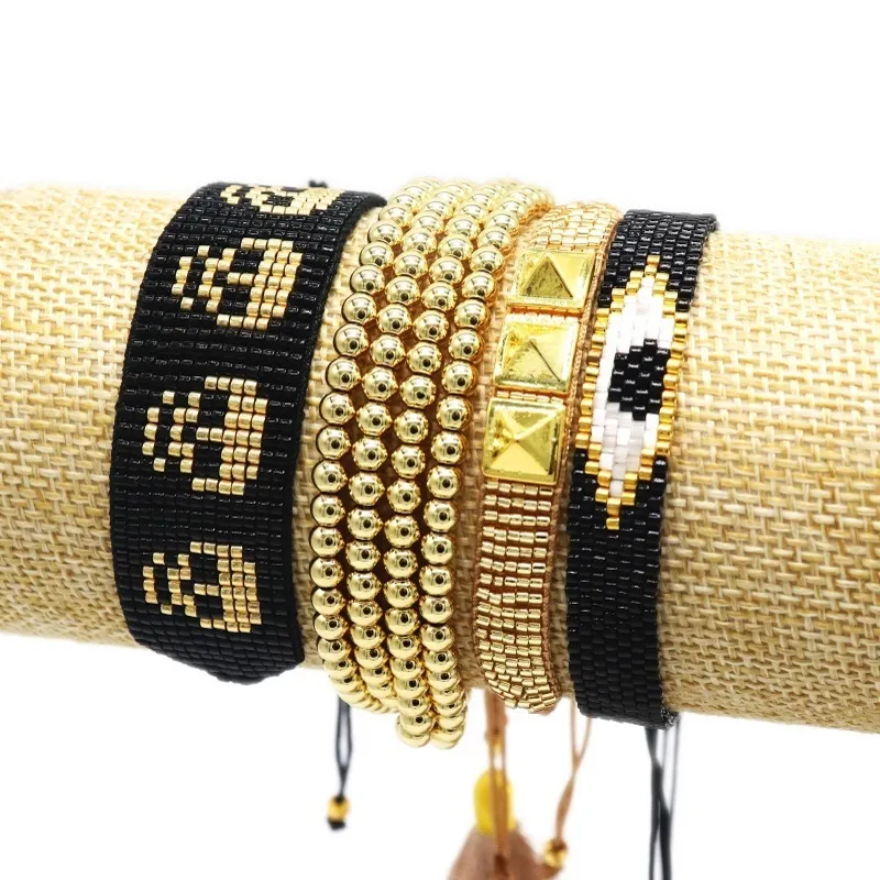 ZHONGVI Türkisches Böses Auge Armband Herren Totenkopf Schmuck Sommer Armbänder Damen Handgemacht Miyuki Joyeria Gold Edelstahl