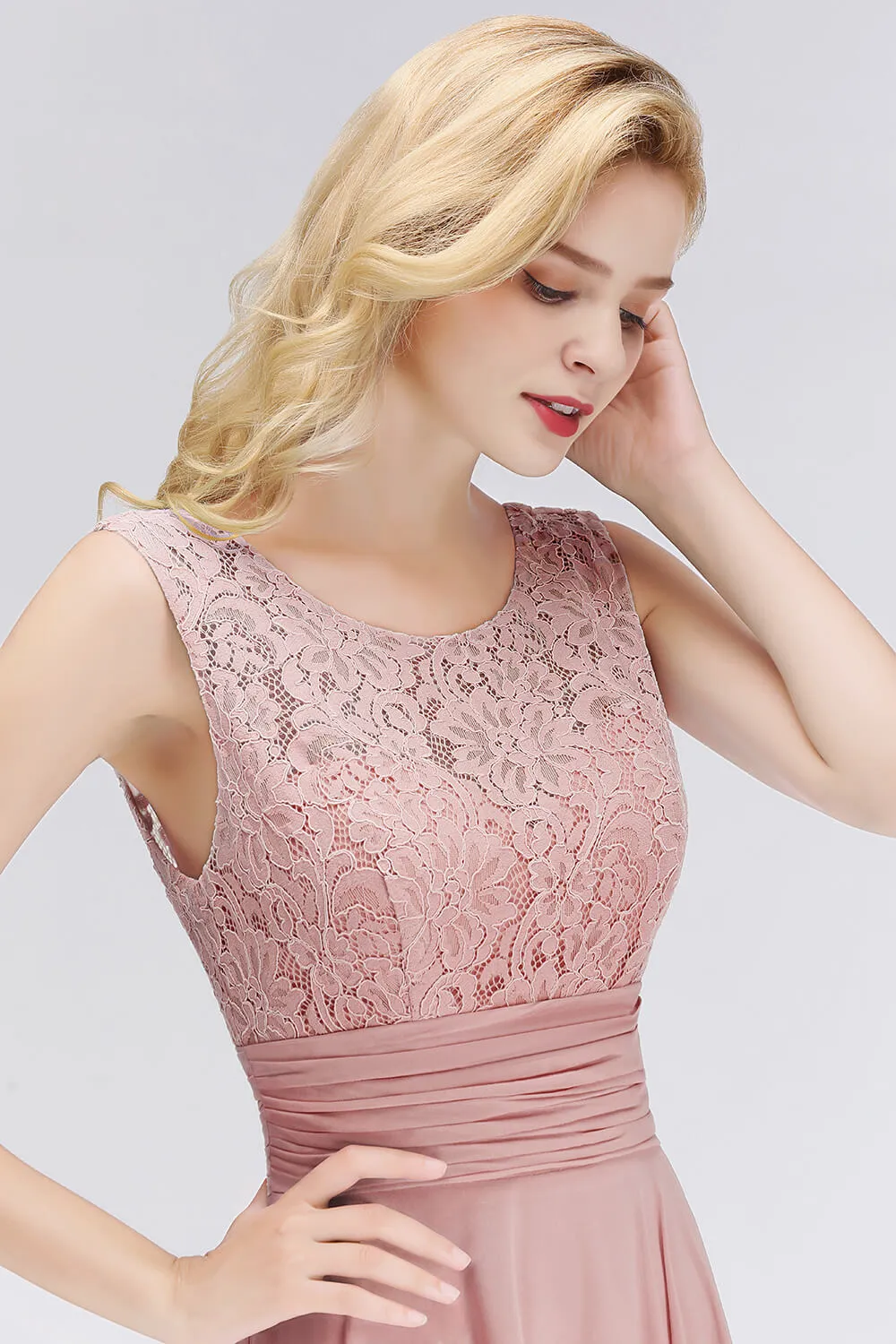 먼지가 많은 장미 핑크 레이스 긴 이브닝 드레스 시폰 로브 드 Soirée de Mariage 이벤트 드레스 Vestidos de Fiesta CPS1068