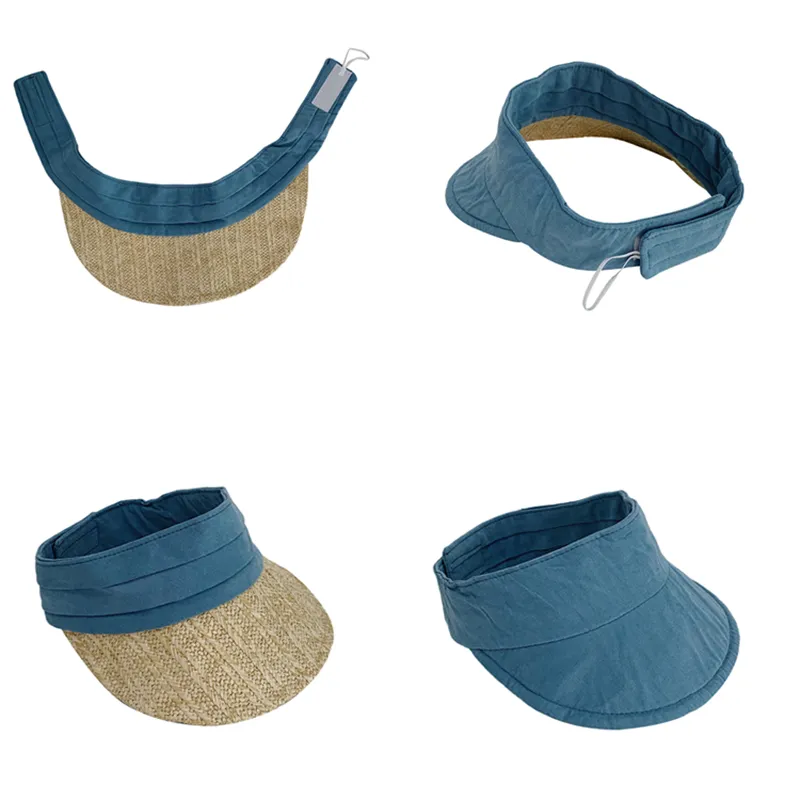 Straw Visor Cap for Women Projektantka mody Odwracalna hat hat packable anty UV Beach czapki topless koreańskie czapki podróży na zewnątrz szerokie 270s