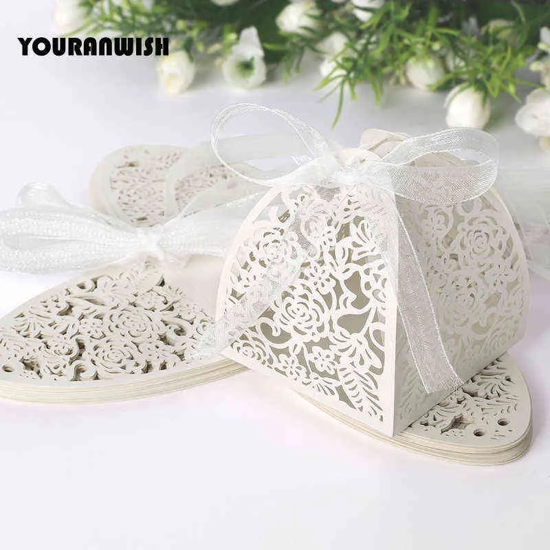 Ribbon Piramid Laser Cut Wedding Wedding Favor Candy Gift Chocolate Box White Pink 211108325p