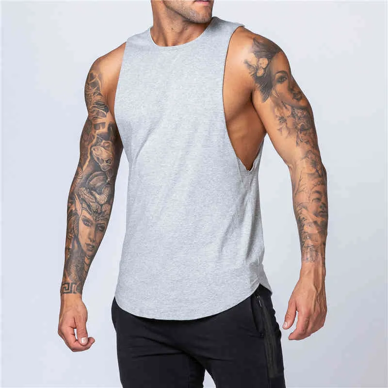 Herren Tank Tops Shirt Gym Tank Top Fitness Kleidung Baumwolle Ärmellose Weste Mann Plain Canotte Bodybuilding Stringer Tanktop 210421