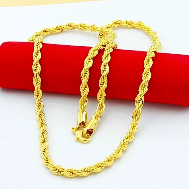 24k Gold Color Filled 3 4 5 6mm Rope Necklace Chain For Men&Women Bracelet Golden Jewelry Accessories Chokers218A