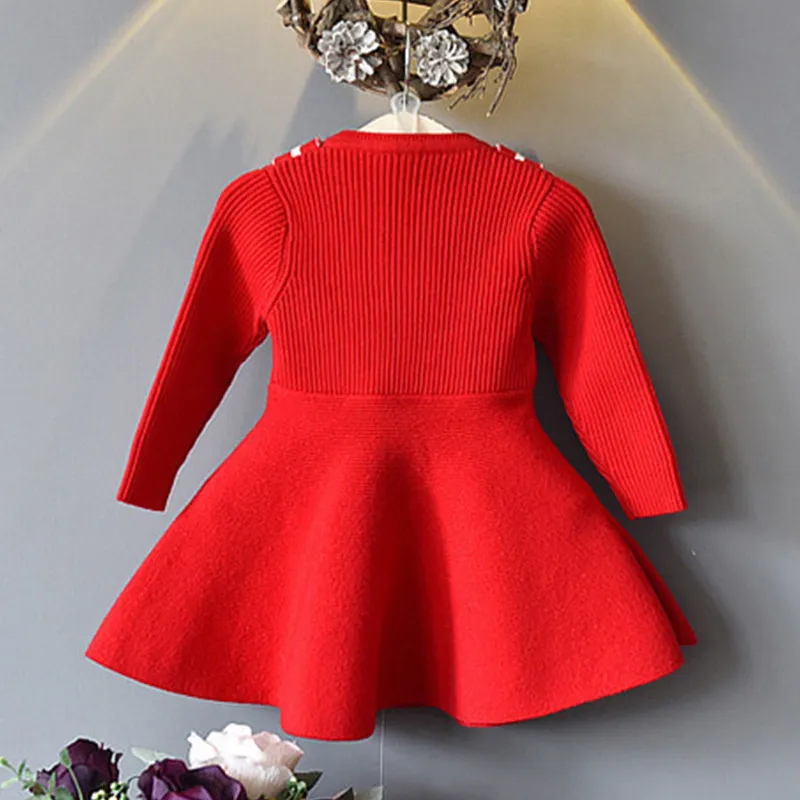 Brand Autumn Style Girls Dress Korean Cotton Sweater Baby Girl Princess Casual Solid Color 210515