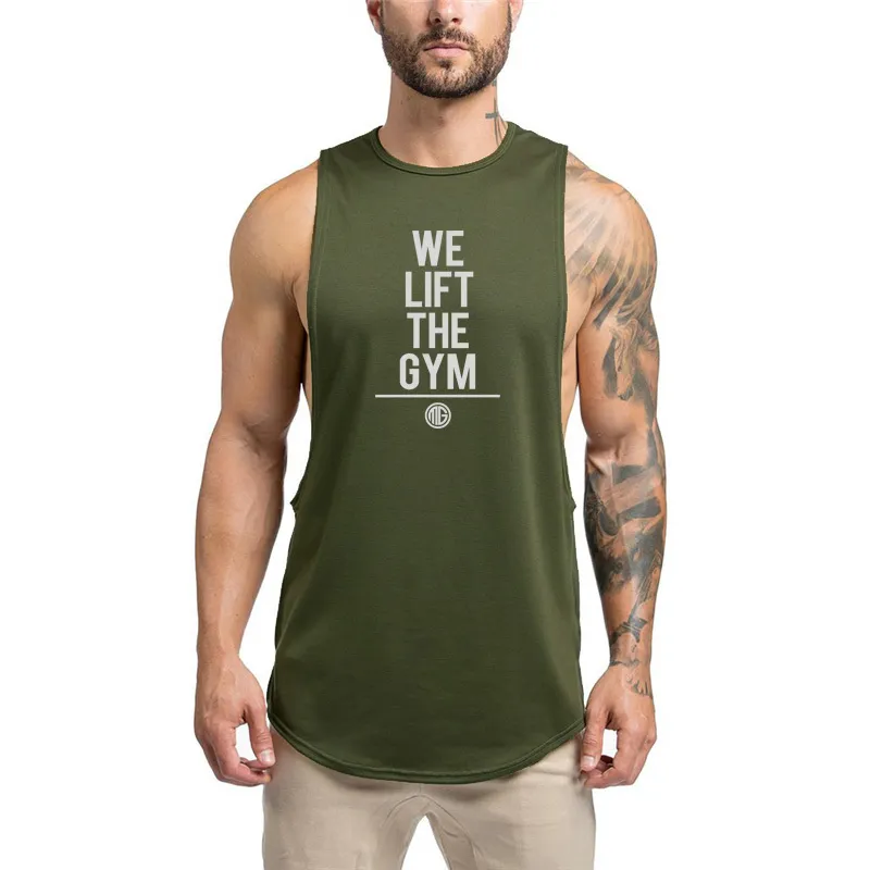 Merk Mens Casual Losse Fitness Tank Tops voor Male Zomer Mode Low Cut Mouwloze Actieve Muscle Shirts Vesten Undershirts 210421