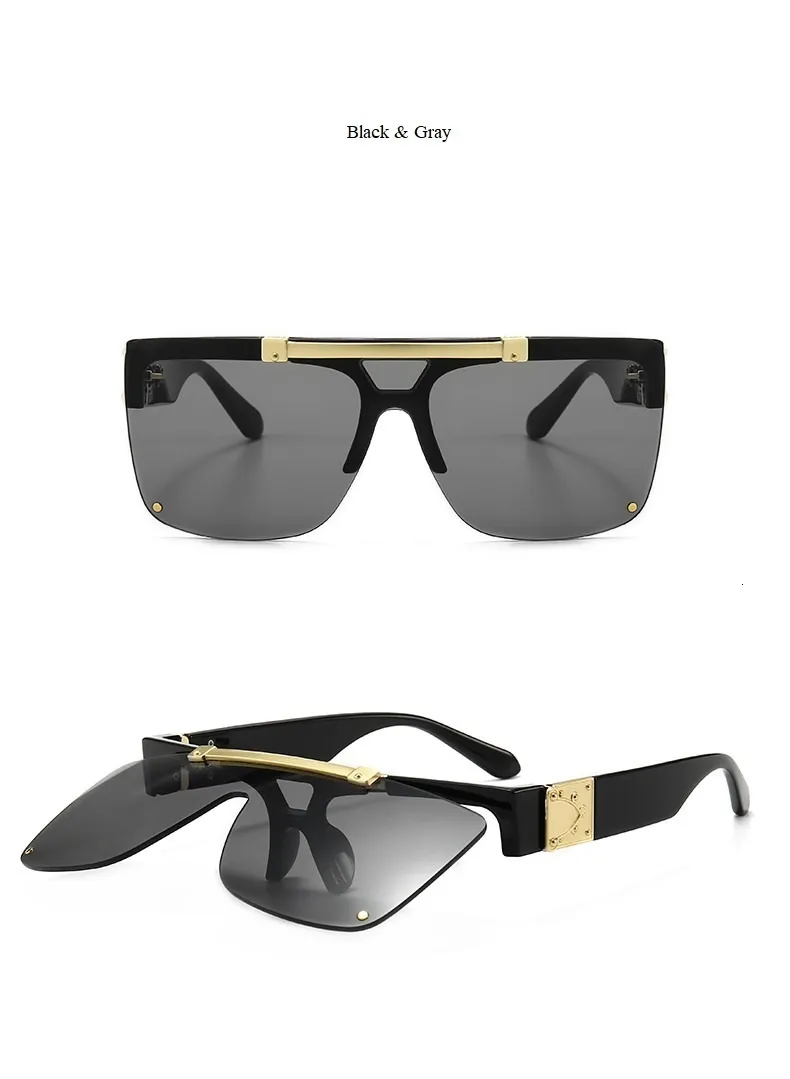 Designer Sonnenbrille Frauen Marke Unisex Flip Up Square Steampun Männer Gläser Männliche Shades Coole Rote Sonnenbrille307E