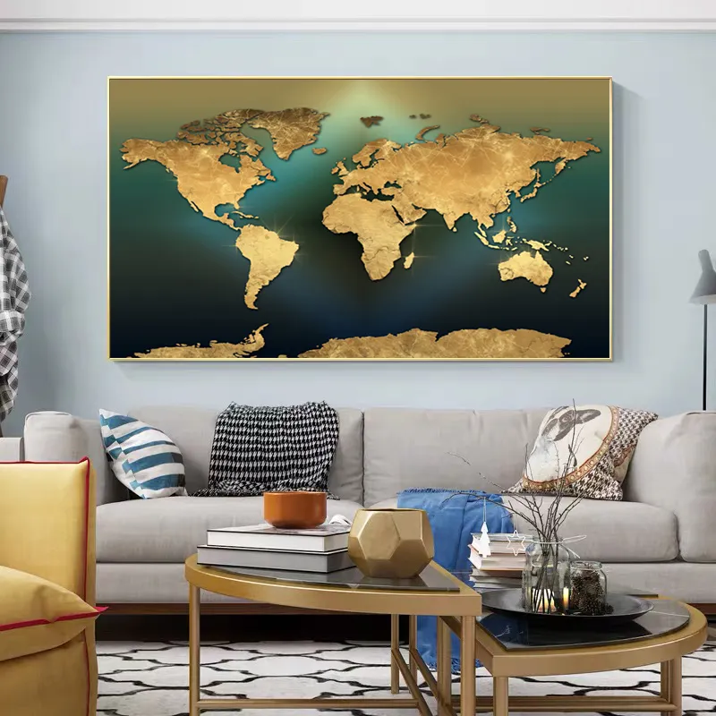 Pósteres e impresiones artísticos del mapa del mundo minimalista moderno, pinturas en lienzo, Imágenes artísticas de pared para sala de estar, decoración del hogar, Cuadros No 9813710