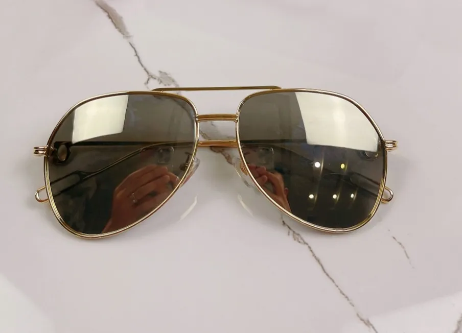 Vintage Pilot Sonnenbrille für Männer Gold Metal Metall Red Linsen Mode Sonnenbrille 0110 Sonnenbrille Gafa de Sol mit Box279e