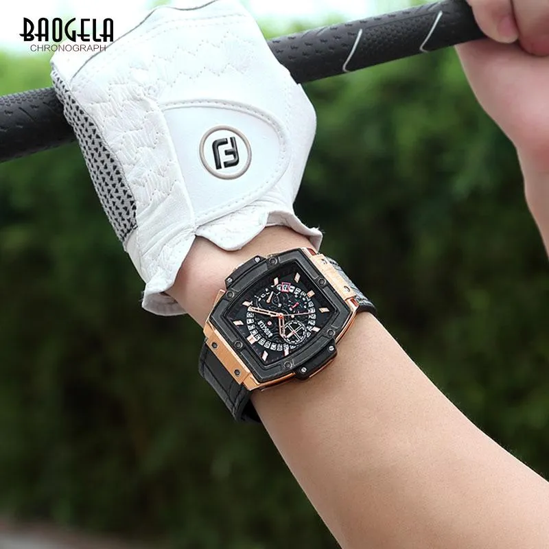 Baogela хронограф водонепроницаемые кварцевые наручные часы для мужчин розовое золото кожаные спортивные секундомер Relojios Masculinos 1703Rose Wristw300Y