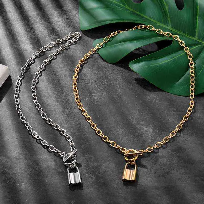 New Retro OT Buckle Lock Necklace Simple Gold Color Lasso Padlock Necklace for Women Punk Collares Jewelry G1206226j