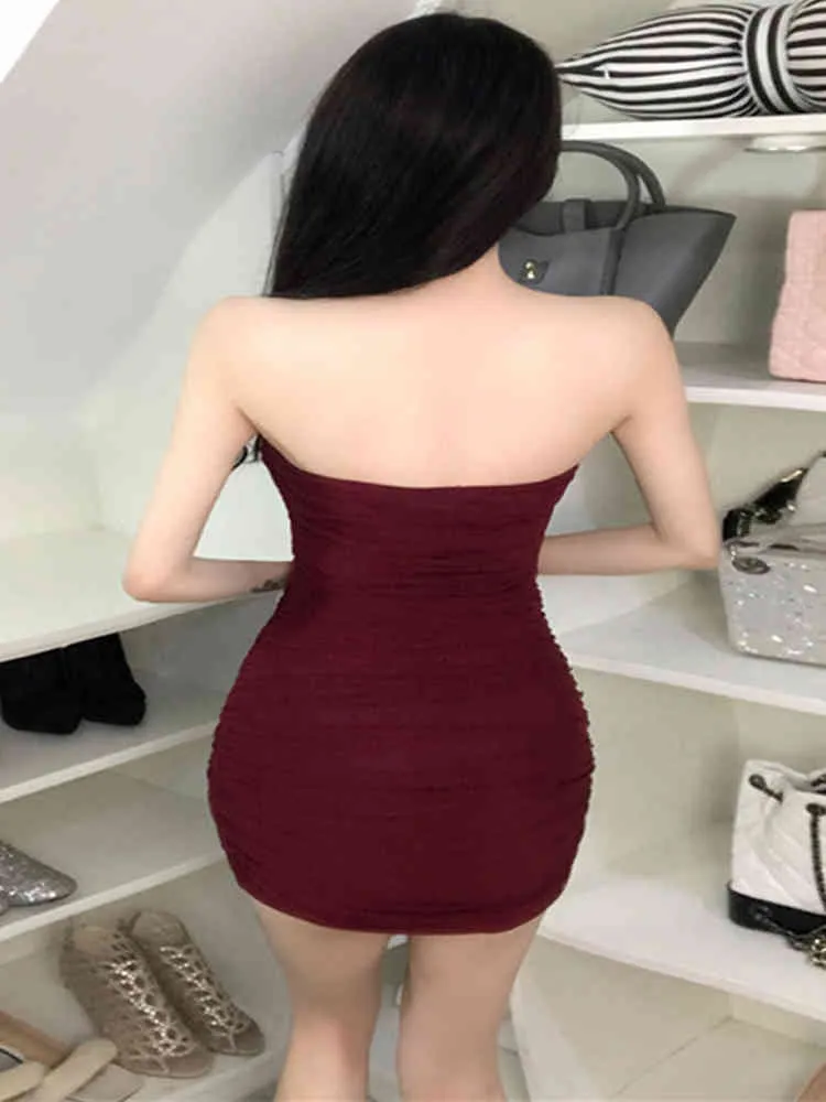 Sexy Nightclub Goddess Backless Tube Top Skinny Low-cut Slim Fit Hip Bottoming Dress Genou-Longueur Office Lady 210416