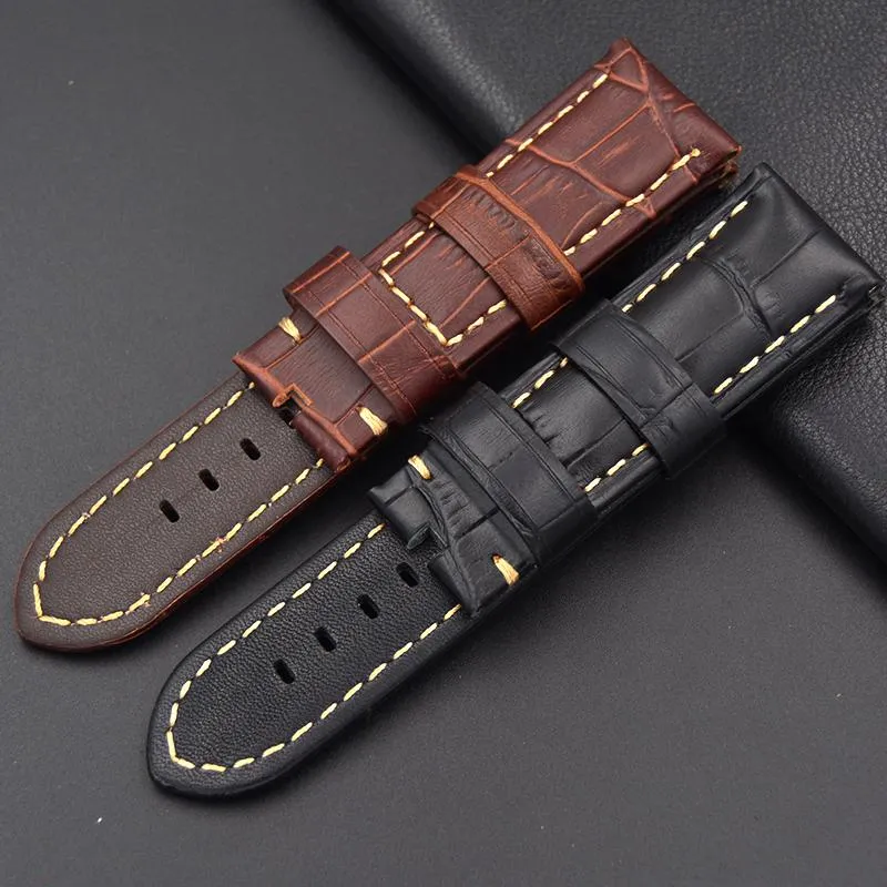 Uhrenarmbänder 22mm 24mm Leder Dickes Armband Echtes Band für Pam Brown Black Straps Armband Armband277k