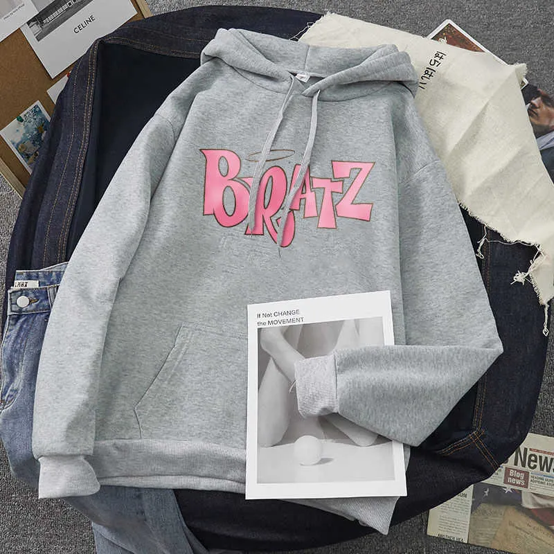 Bratz Letter Print Hoodie Höst Winter Sweatshirt Unisex Män och Kvinnors Casual Student Mode Hooded Långärmad 210803