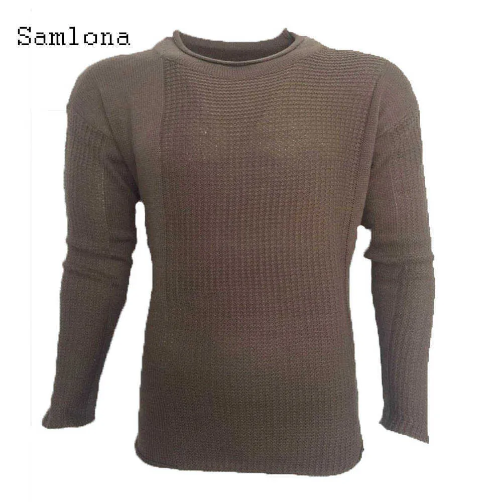 Samlona Pull à tricoter Hommes Automne Nouveau Loisirs Casual Manches longues Top plissé Pulls Pulls Kaki Gris Hommes Vêtements 2020 Y0907