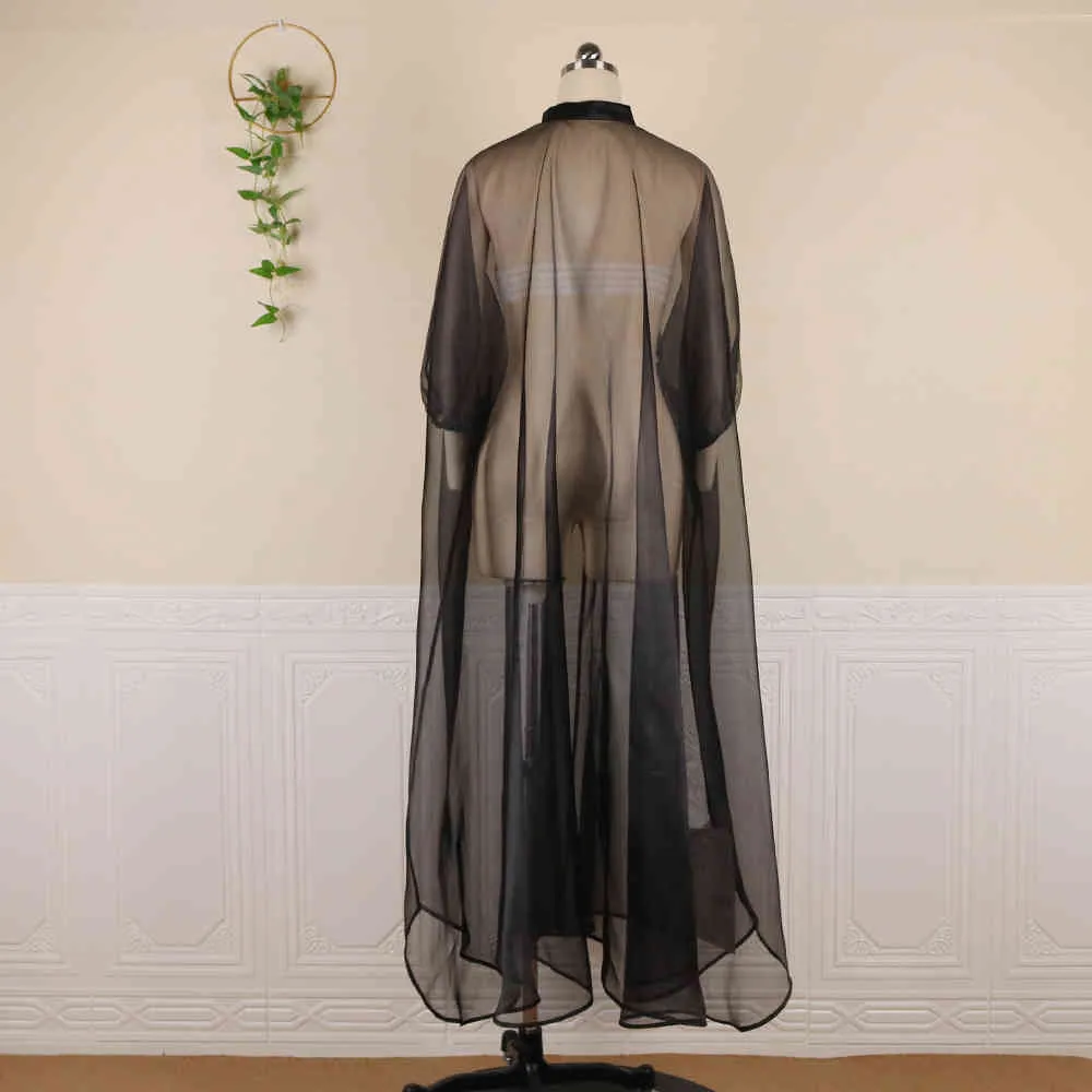 Femmes Sexy See Through Robe Couverture avec Camisole Mode Lâche Maxi Robes Longues Soirée Anniversaire Club Printemps Été 210416