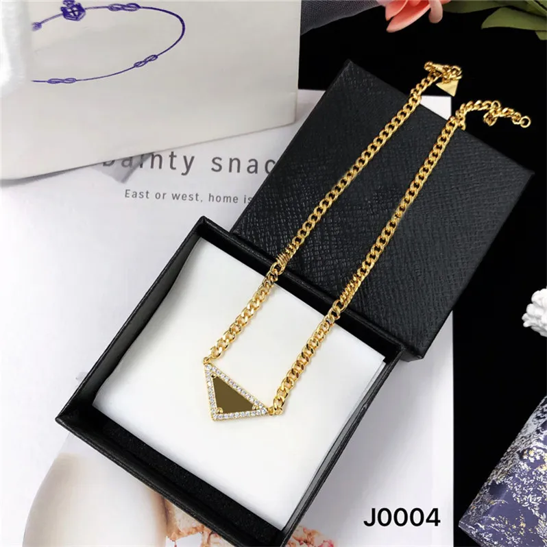 Trendy Triangle Diamond Designer Necklaces Letter Printed With Stamps Necklace Chain Rhinestone Women Collar Gift263n