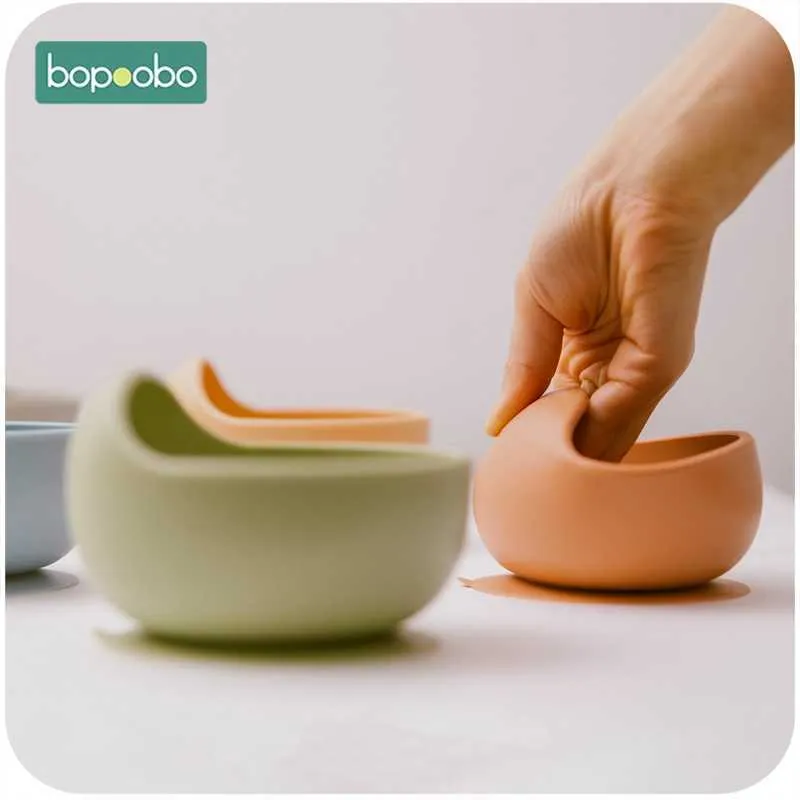 Bopoobo Silicone Bowl Baby BPA Gratis Chewing Food Grade Born Tillbehör Tänder Matning Tillbehör 211026