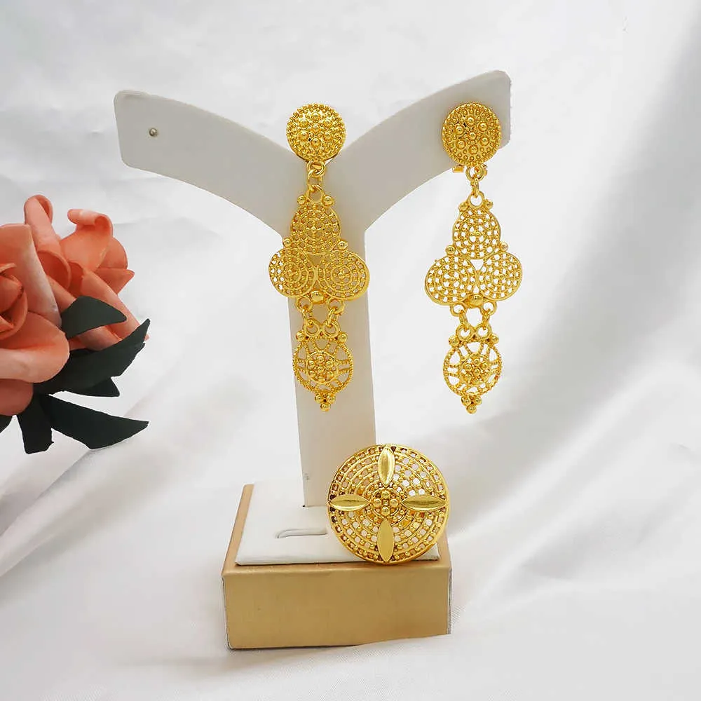 Dubaï Jewelry sets collier d'oreille en or ensemble pour les femmes de mariage africain France Party 24k bijoux éthiopie cadeaux de mariée 2106196177753