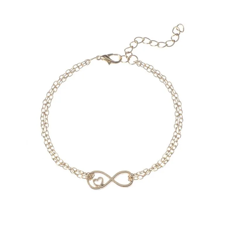 PCS Set Love Heart Infinity Symbol Charm Armband för Woman Gold Link Chain Hollow Feather Black Beads Braclet Girl218r