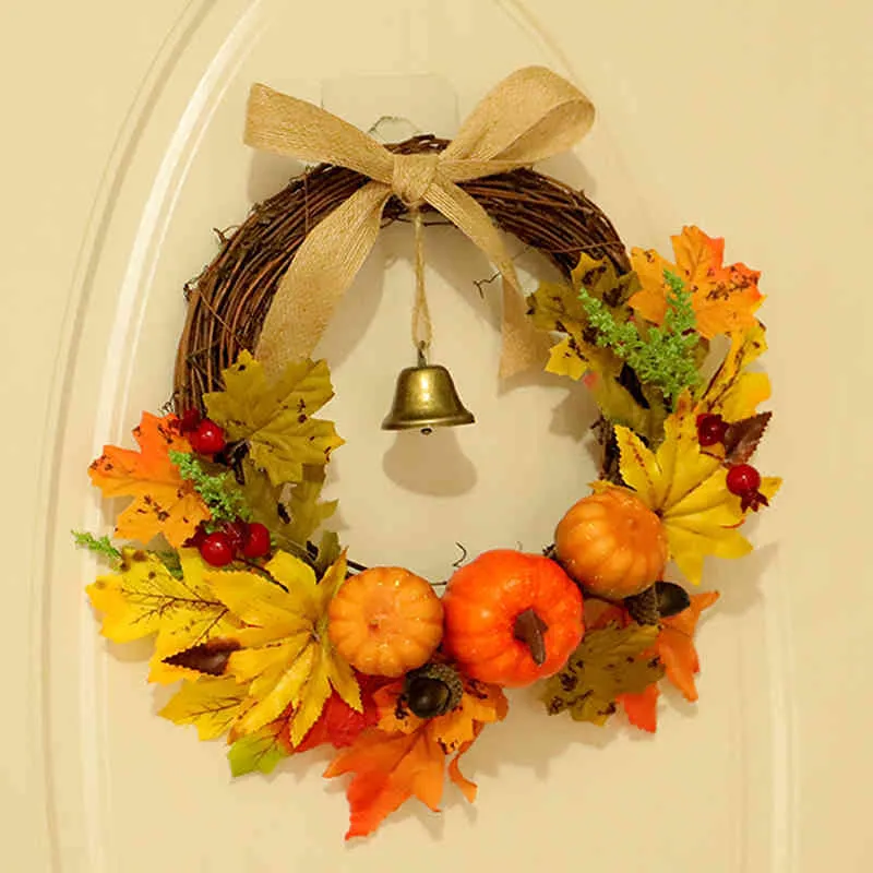 40CM Thanksgiving Kranz Herbst Farbe Girlande Ernte Festival Glocken Ahornblatt Kürbis Tür Kleiderbügel Künstliche Dekorationen