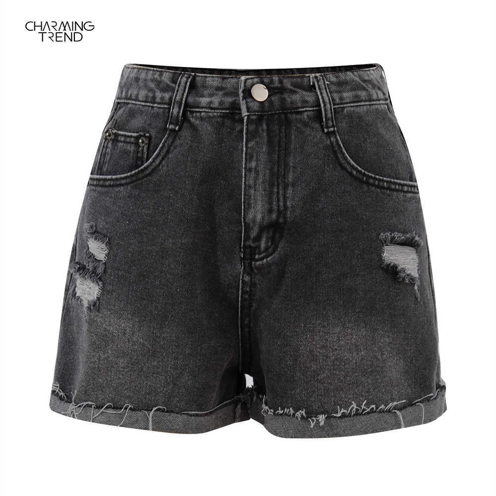 Dames denim shorts hoge taille modebroek streetwear zwarte vriendje stijl 210702