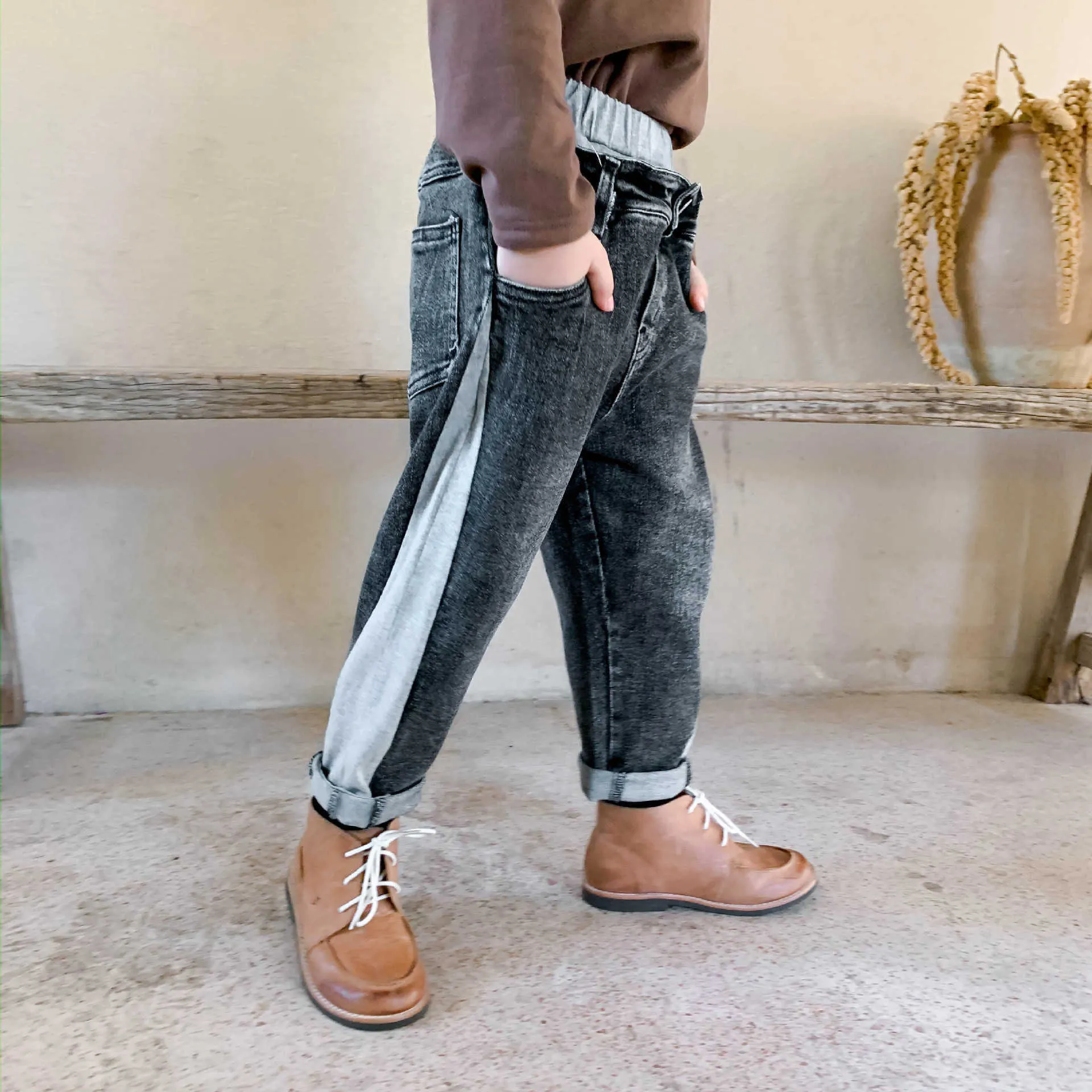 Höst Mode Boys Patchwork Jeans Ankomst Koreansk stil Denim Pants 210708