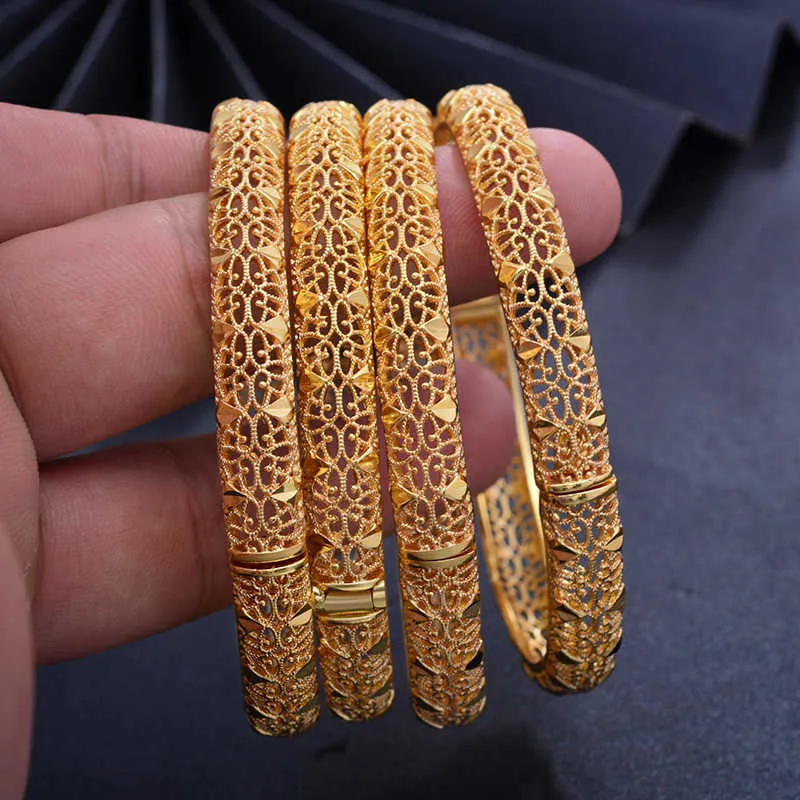 24k Gold Color Dubai Bangles for Women Men Copper Bracelet Chain Birthday Gift Souvenir Bracelet Gold Jewelry for Women Q0720