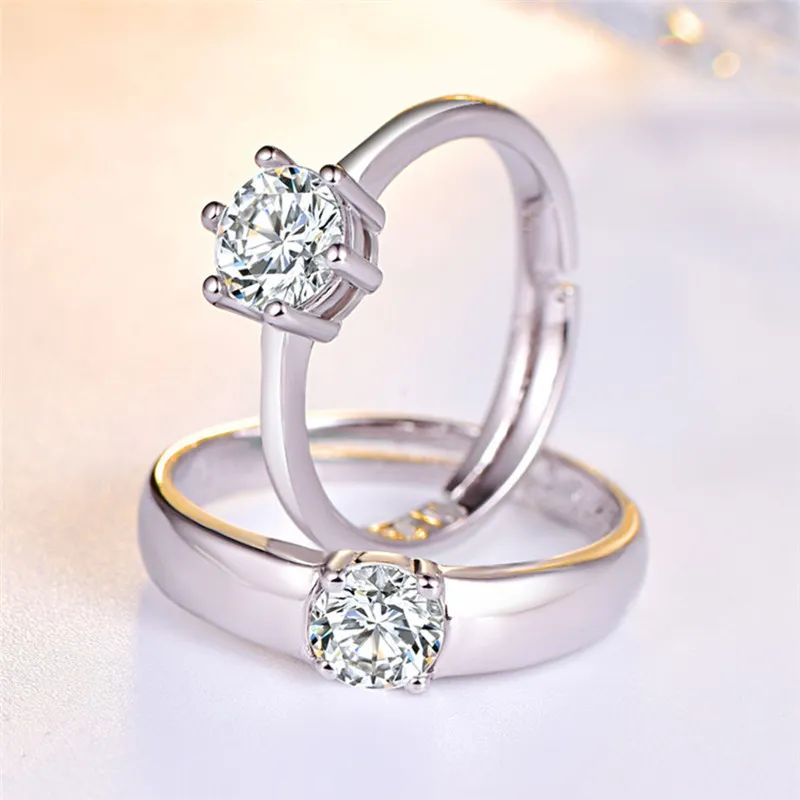 Bague de Couple en argent Sterling 925, Zircon à Six mâchoires, ouverture réglable, bijoux de fiançailles et de mariage pour femmes, 210507264Z