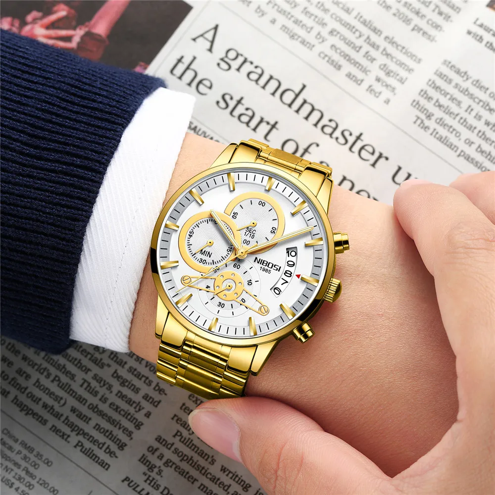 Quarzuhr Männer Gold Schwarz Herren Uhren Top Brand Luxus Chronograph Sport armbanduhren Leuchtende Wasserdichte Relogio Masculin