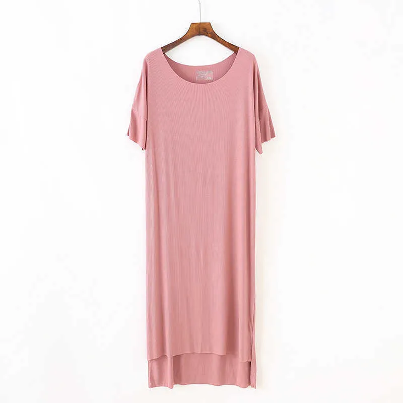 Kadınlar Gevşek Ince Kısa Kollu T-Shirt Elbise Yaz Artı Boyutu Model Konu Gecelik Pijama W9218 210526