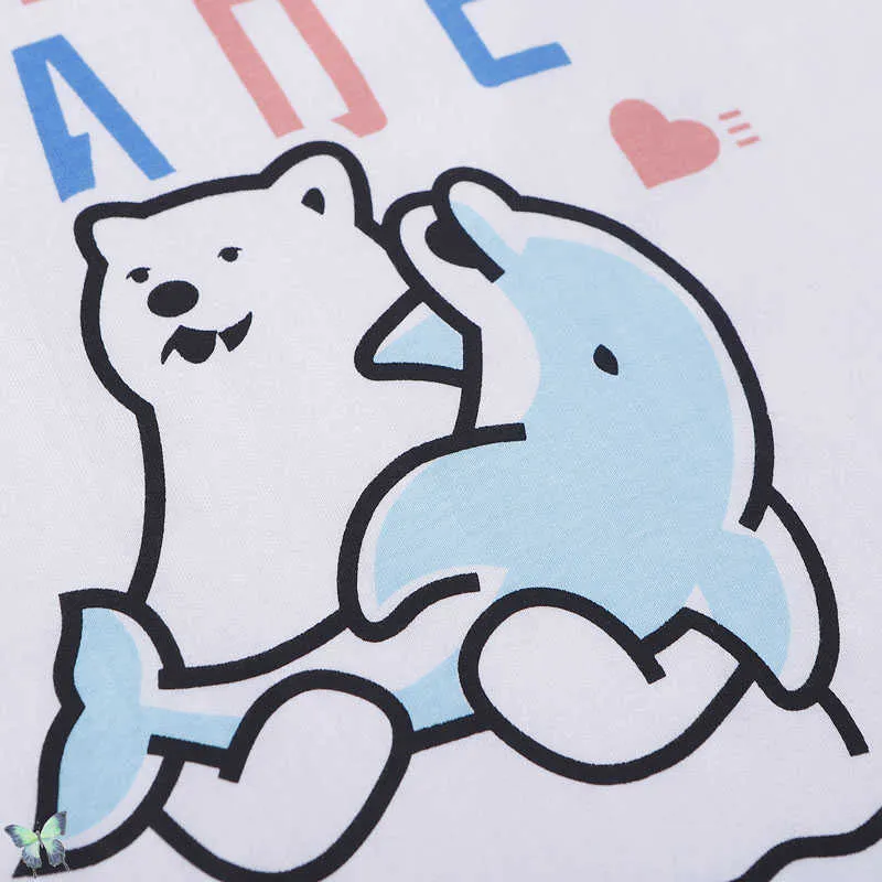 2021SS Humanmade T-shirt Polar Bear Dolphin Whale Human Made T Shirt 100% Cotton with Tag Label X0726