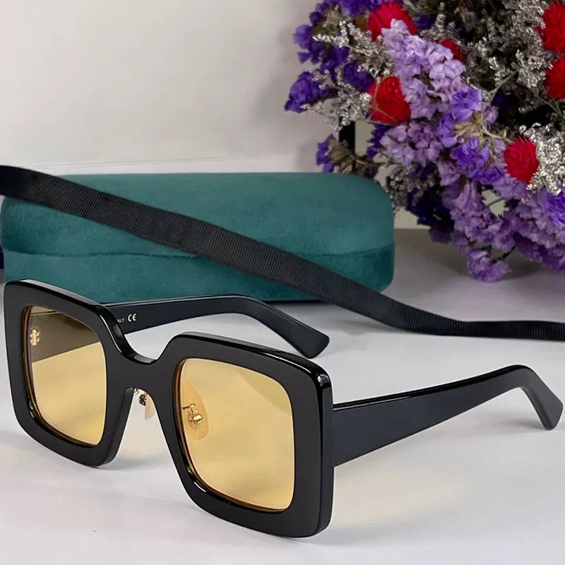 Diseñador de alta calidad gafas de sol 0780S hombres mujeres moda compras clásico cuadrado marco negro lente amarilla protección UV conducción tra309n