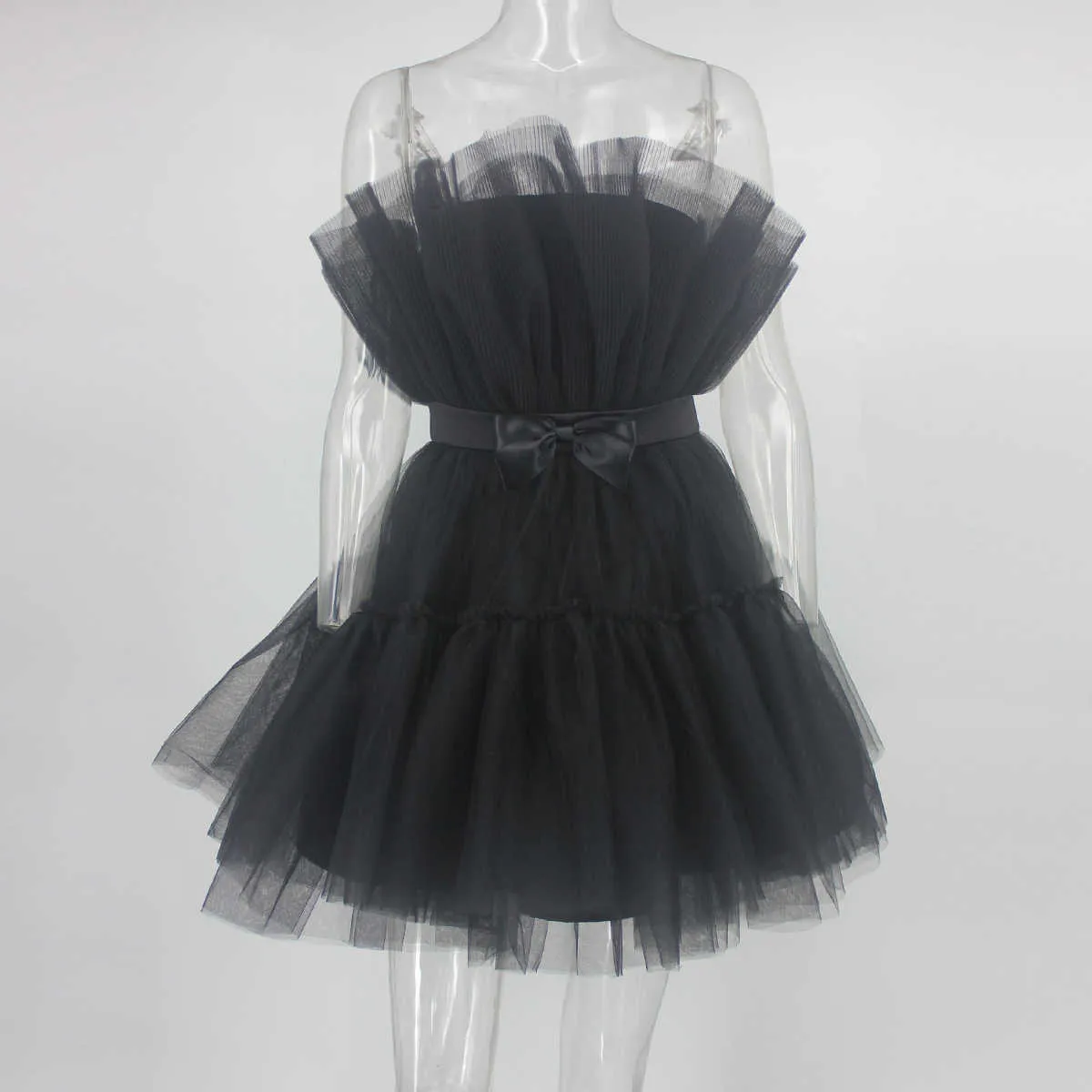 Kvinnor sommar tutu klänning av axel mesh backless tutu tulle lolita pläterad klänning kvinnor strapless datum boll klänning klänning vestidos Q0712