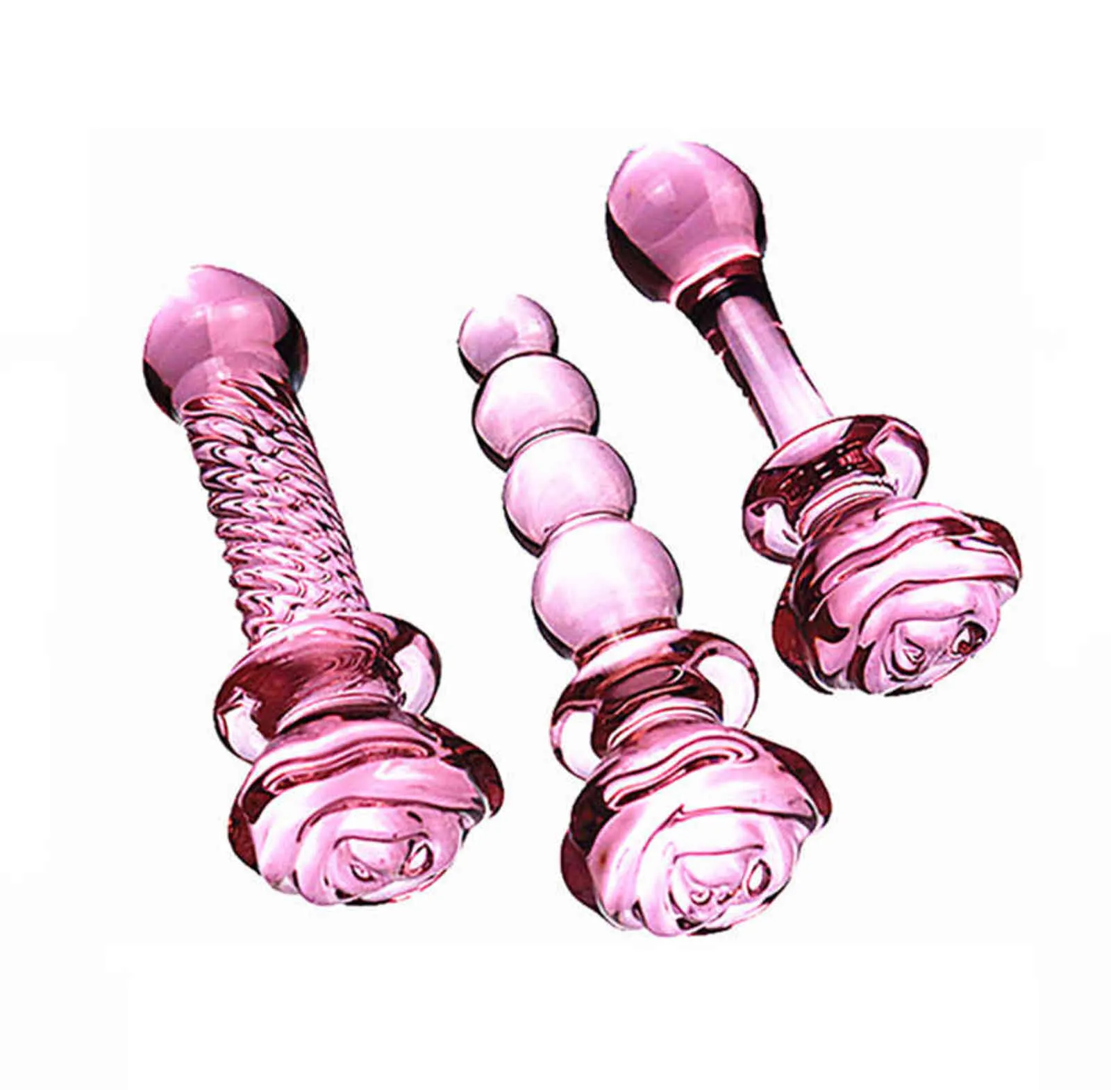 NXY Cockrings Analsexleksaker Crystal Rose Penis Glass Mäns Kvinnors G-Spot Plug Pärlor Masturbation Erotisk Expander Vuxen Sexleksaker Produkter Prostata 1123 1124