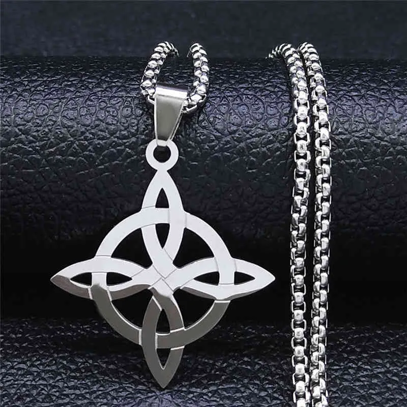 Rostfritt stål Witchcraft Witch039S Knot Geometry Long Chain Necklace for Menwomen Silver Color Jewelry Bijoux Femme N4273S028765014