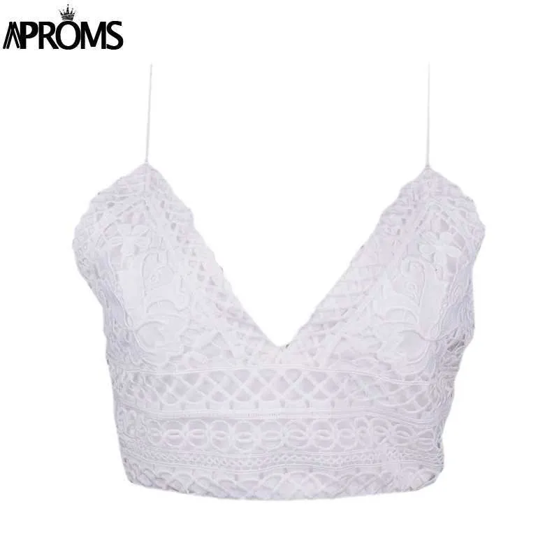 Aproms White Lace Crochet Camisole Cami Women Summer Backless Bow Tie Up Tank Tops Female Streetwear Fashion Pink Crop Top 210625