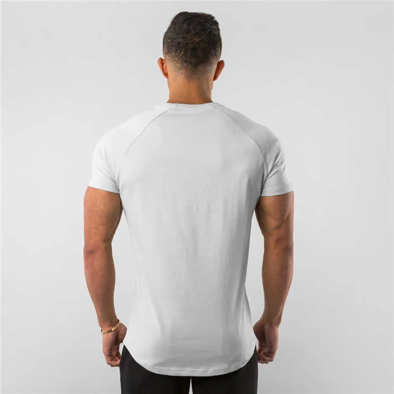 Summer Sportswear Mens O-cou T-shirts Mode Hommes Tops Coton Fitness T-shirt Gym À Manches Courtes Bodybuilding T-shirt 210716