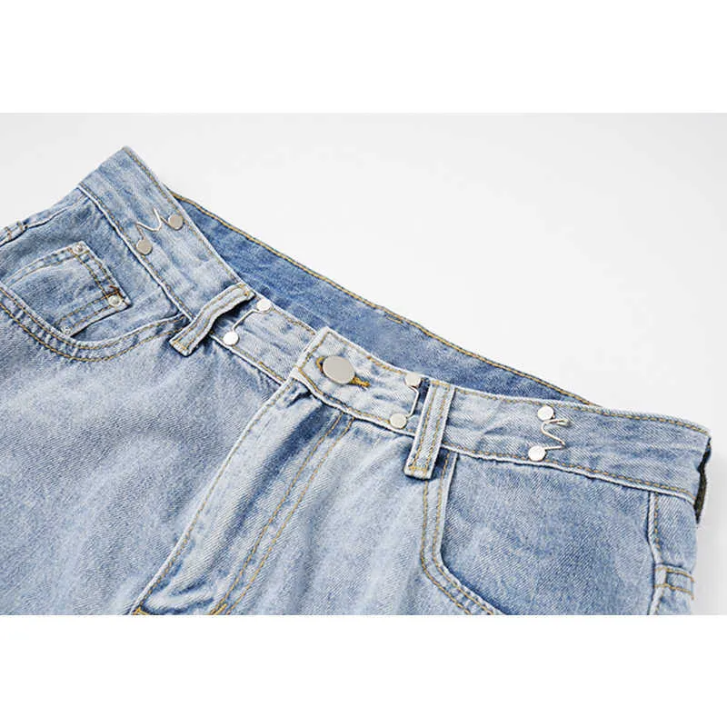 [DAT] Dames Zomer Fashion Jeans Hoge Taille Effen Kleur Gat Temperament Losse Denim Wide Been Broek 13Q450 210527