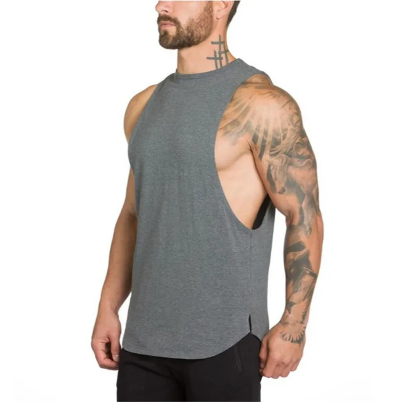 ソリッドタンクトップ男性の下着夏のカジュアルワークアウトジム服のノースリーブの筋肉弾性メンズトップス緩い通気性210524