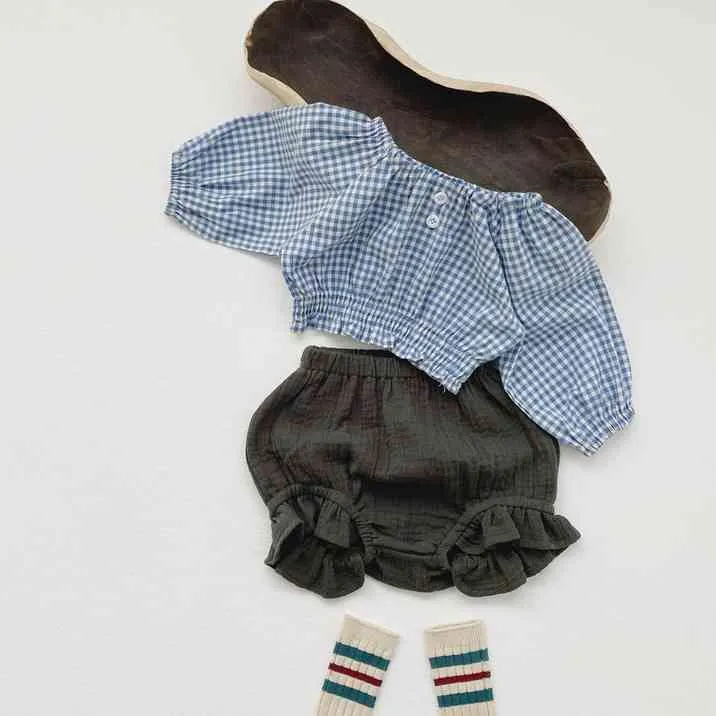 Vårpuff Girls Kort skjorta + Shorts Byxor Tvådelad kostym Baby Kläder Toddler Puff Sleeve Top 210515