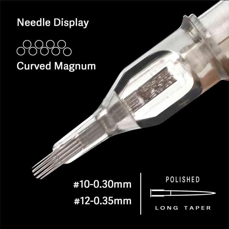 EZ Revolution Tattoo Needle Cartridge # 12 0.35 MM  #10 0.30 Long Taper Curved Magnum RM for Rotary Machine Supply 211229