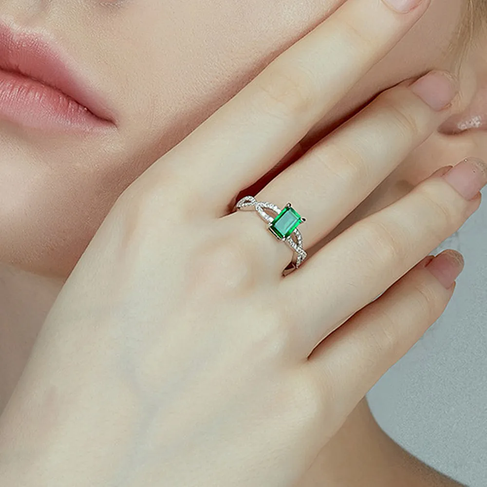 Mode zarte grüne Kristall Smaragd Edelsteine Diamanten Ringe für Frauen Weißgold Silber Farbe Bague Schmuck Geschenke Zubehör