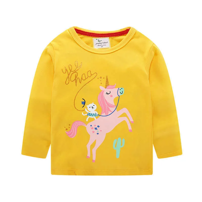 Jumping Meters Unicorn Girls Lange Mouw T Shirts 100% Katoen Ops Kinderen Dieren Kleding Herfst Lente Kinderen 210529