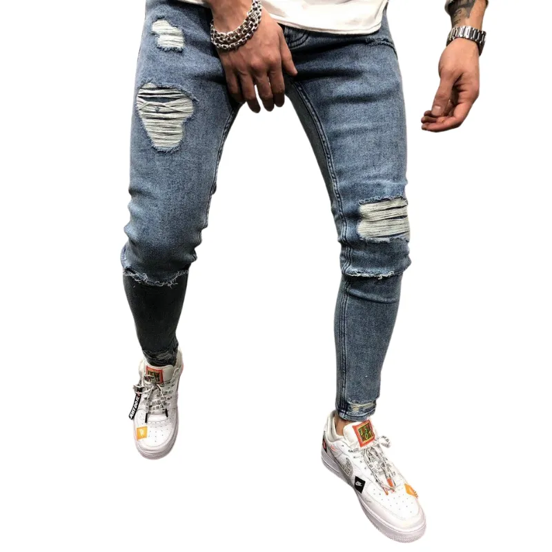 Men Ripped Jeans Summer Autumn Denim Pants for Mens Leggings Slim-fit Motorcycle Trousers Large Size S-3XL