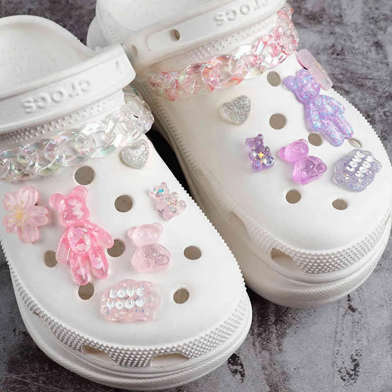 Scarichi di orso glitter trasparente designer di scarpe a colori fai -da -te decarazione le ragazze di jibbits bambini gifts8079527