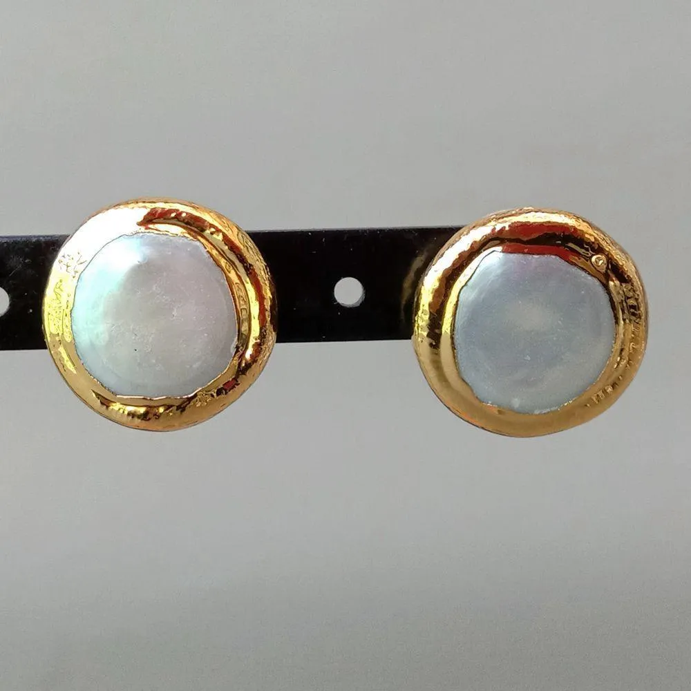 Boucles d'oreilles plaquées couleur or, pièce de monnaie blanche, perle, pour femmes