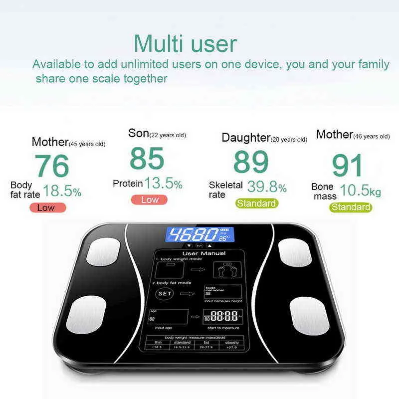 precisione intelligente lcd digitale manuale impermeabile bilancia pesapersone con applicazione funzione wifi H1229