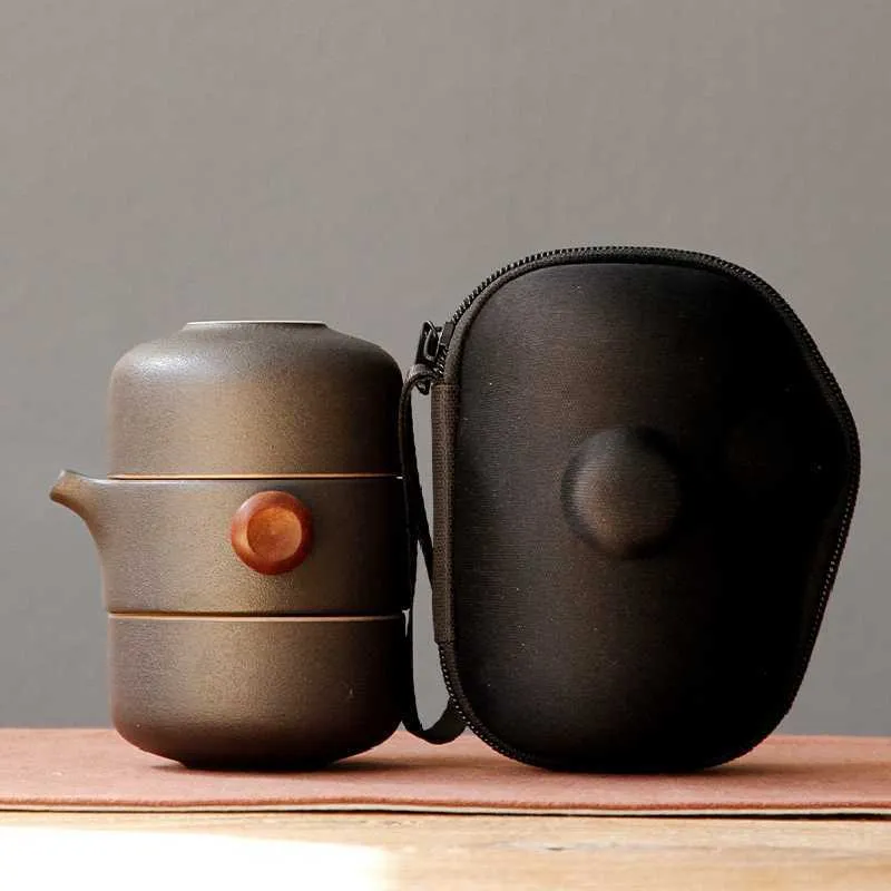 Théière en céramique de Style japonais avec couvercle bol tasse à thé fait à la main Portable voyage bureau service à thé 210813