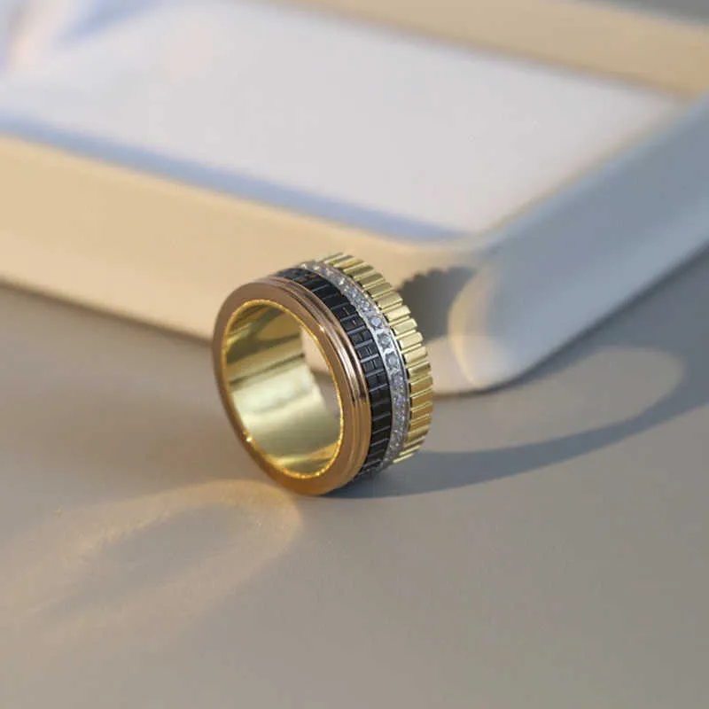 2022 marchio di lusso puro gioielli in argento sterling 925 diamanti in oro ceramica nera anelli di nozze di alta qualità design raffinato partito Wide4510063