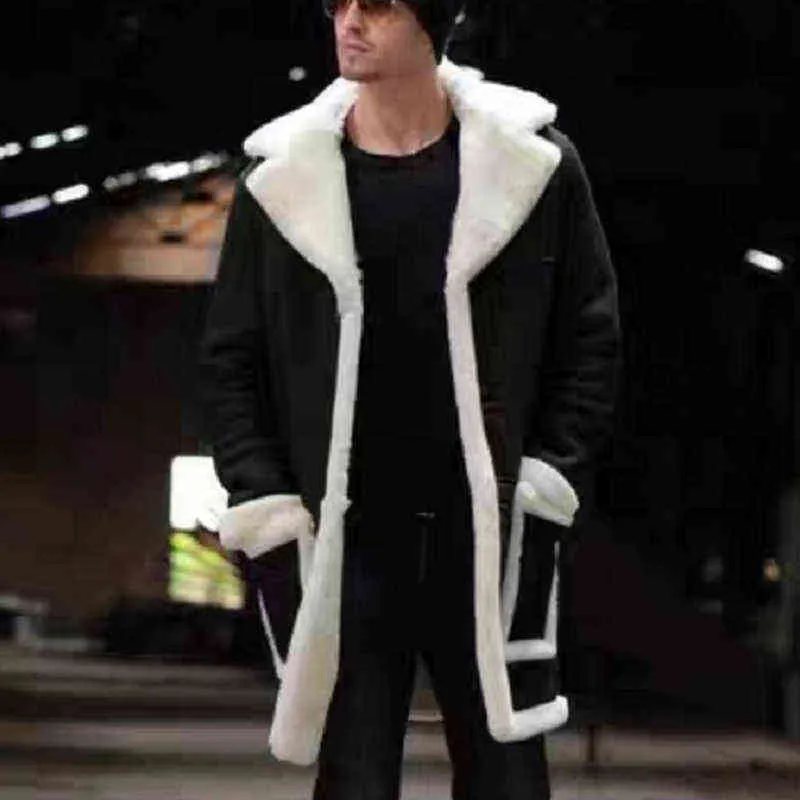 Vintage Kış Sıcak Kalın Yün Paltolar Erkekler Casual Patchwork Uzun Mons Mens 2022 Moda Uzun Kollu Gevşek Giyim 211122