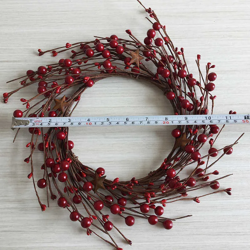 6 tum inre diameter Artificial Red Berry Rusty Star Christmas Wreath Candle Decoration Q08123357656